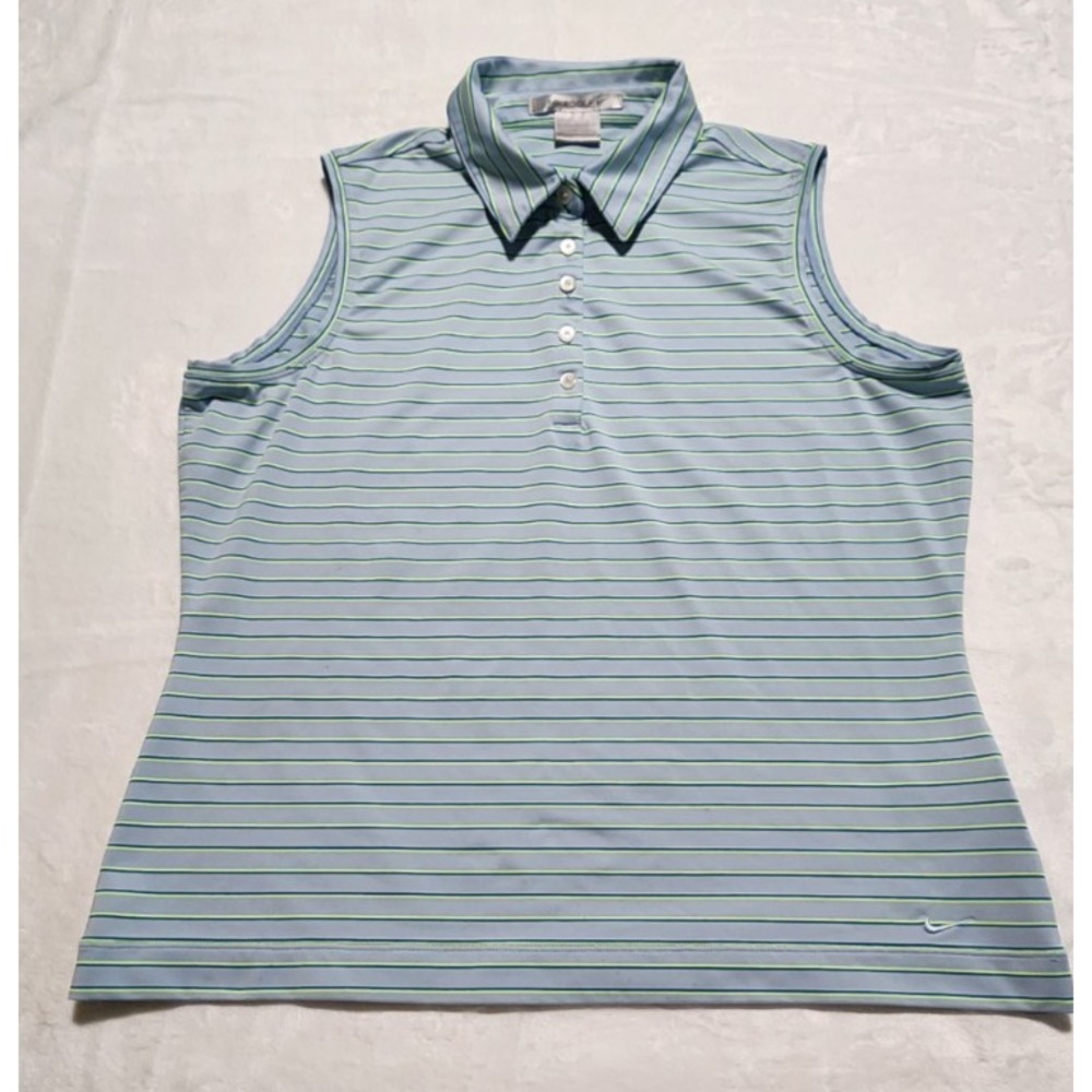 Nike Golf Women's Sleeveless Polo Shirt M Blue Striped Stretch Dri-Fit Style 256